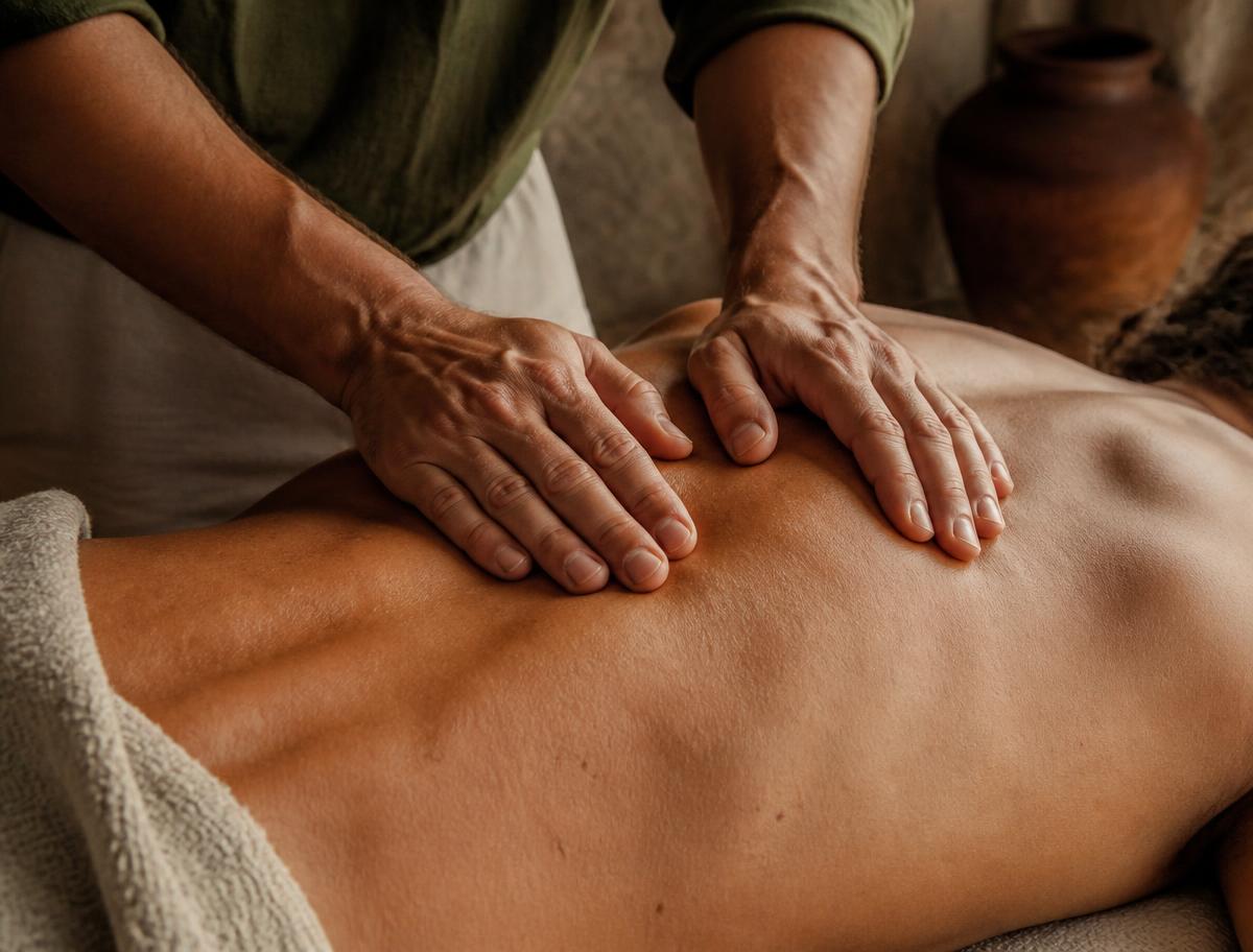 Manos dando un masaje osteopático